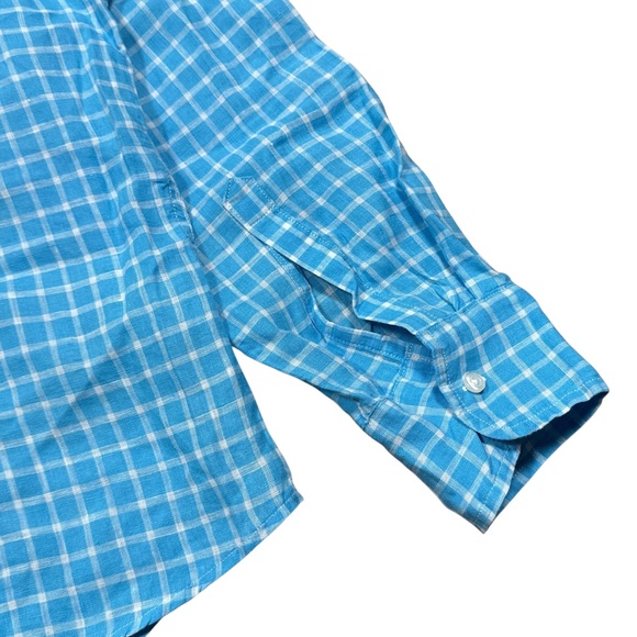 Frank & Eileen Paul Linen Check Blue White L/S Button Shirt Mens Large - Picture 6 of 11